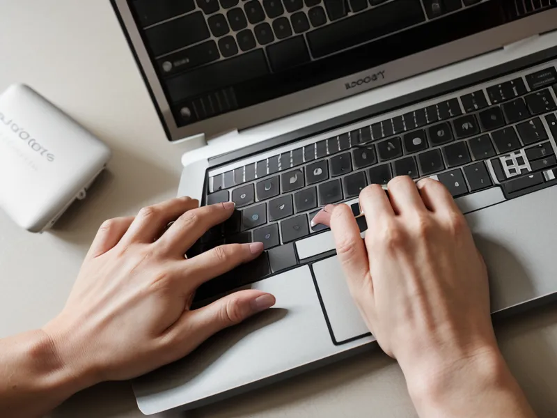 Hände tippen den Copywriting-Text für die Kongress-Landingpage auf der Tastatur