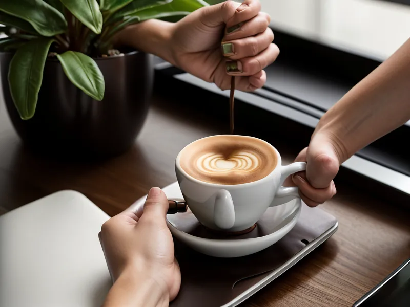 Hand mit Espressotasse neben Laptop mit Mastermind-Bewerbungsformularen nach dem Online-Kongress